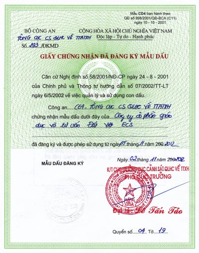 Trung Tâm Giáo Dục Đất Việt được bộ công an cấp dấu nổi cho công ty